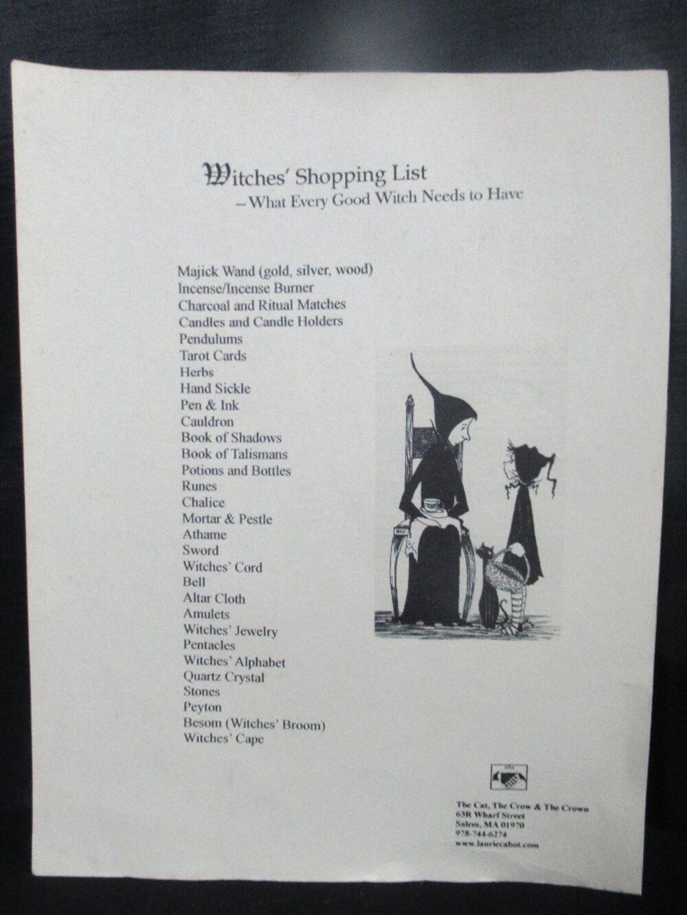 Original Laurie Cabot Witch Essentials List